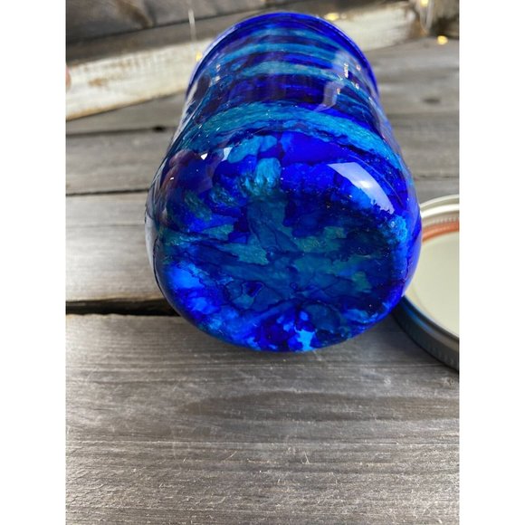 Storage Organization Trinket Quart Mason Jar Resin Blue Silver Marbled Swirl - Picture 6 of 8